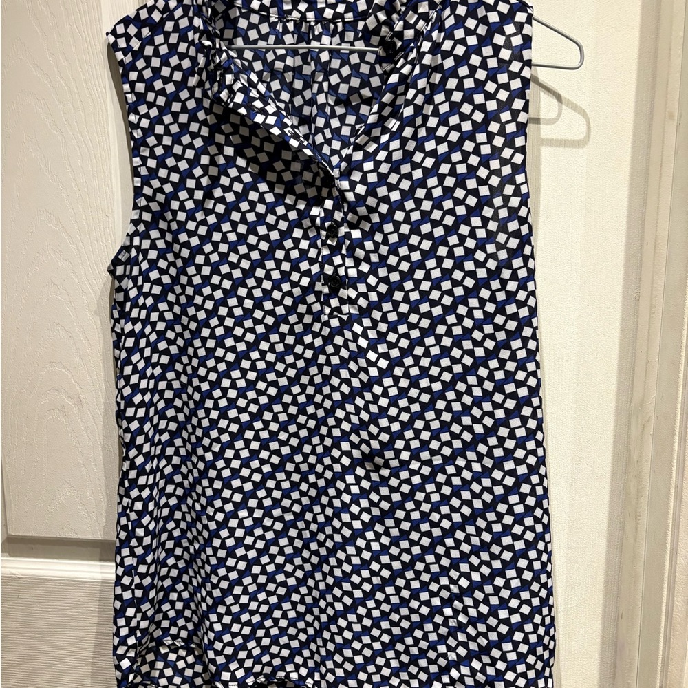 Geometric Sleeveless Women's Top - Blue and White